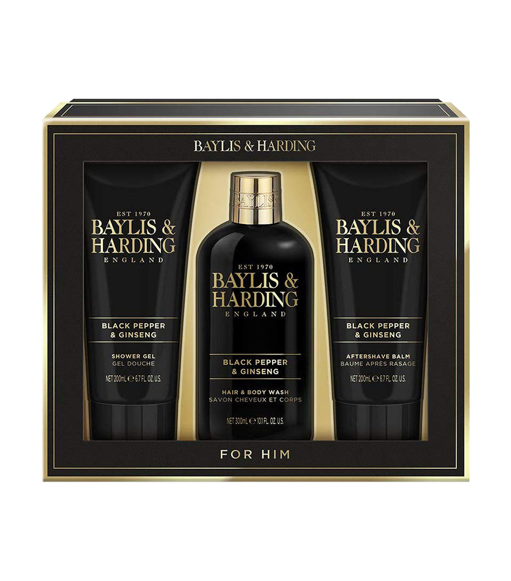 Baylis & Harding Black Pepper & Ginseng Men's Luxury Bathing Trio Gift Set - Vegan Friendly (Pack of 1)