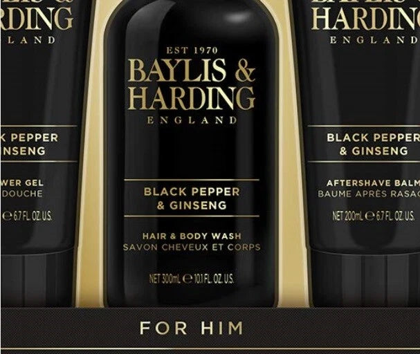 Baylis & Harding Black Pepper & Ginseng Men's Luxury Bathing Trio Gift Set - Vegan Friendly (Pack of 1)