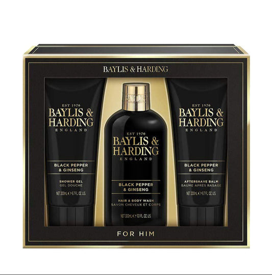 Baylis & Harding Black Pepper & Ginseng Men's Luxury Bathing Trio Gift Set - Vegan Friendly (Pack of 1)