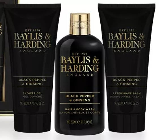 Baylis & Harding Black Pepper & Ginseng Men's Luxury Bathing Trio Gift Set - Vegan Friendly (Pack of 1)