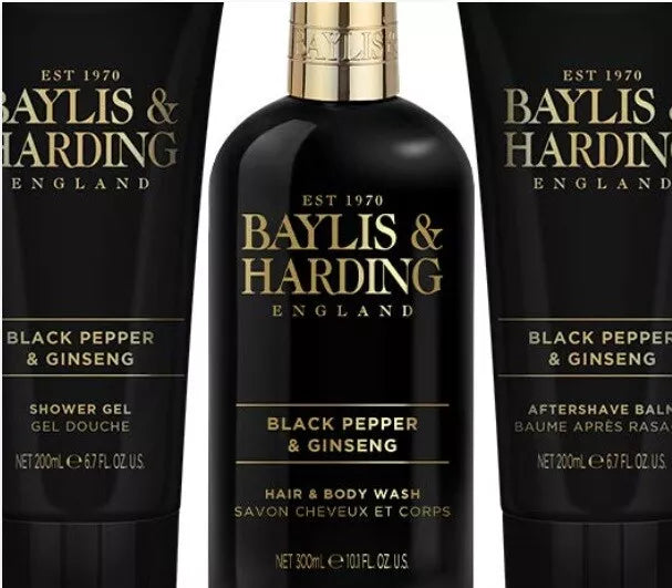 Baylis & Harding Black Pepper & Ginseng Men's Luxury Bathing Trio Gift Set - Vegan Friendly (Pack of 1)